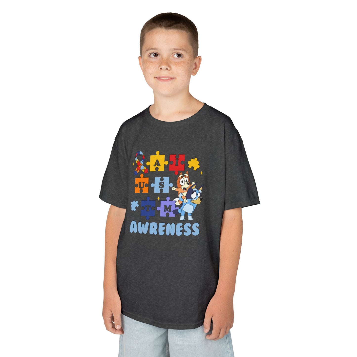 Kids Autism Awareness Puzzle Tee — Colorful Ribbon & Puzzle Pieces Design