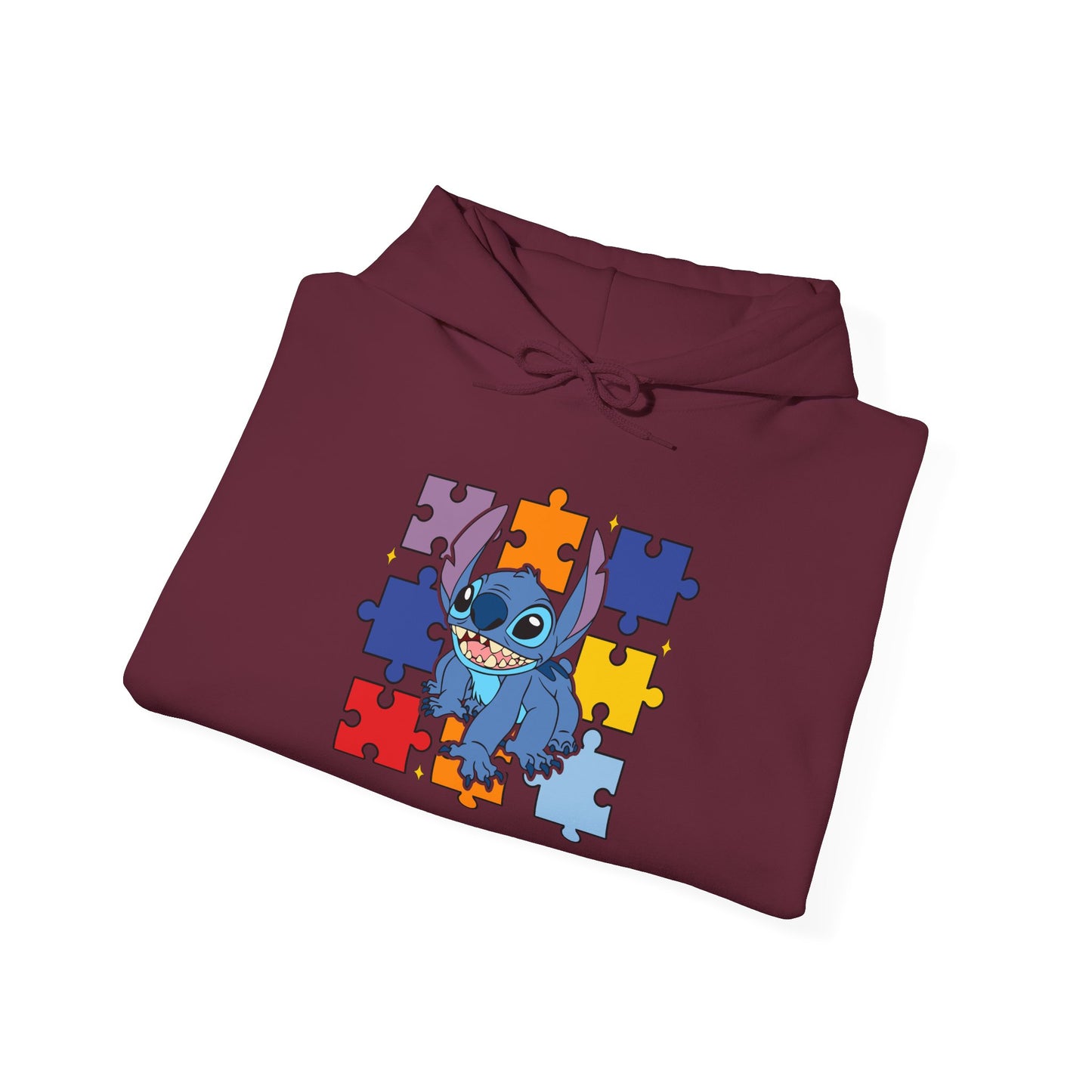 Autism Puzzle Heart Hoodie — Cute Blue Character Puzzle Piece Awareness Sweatshirt