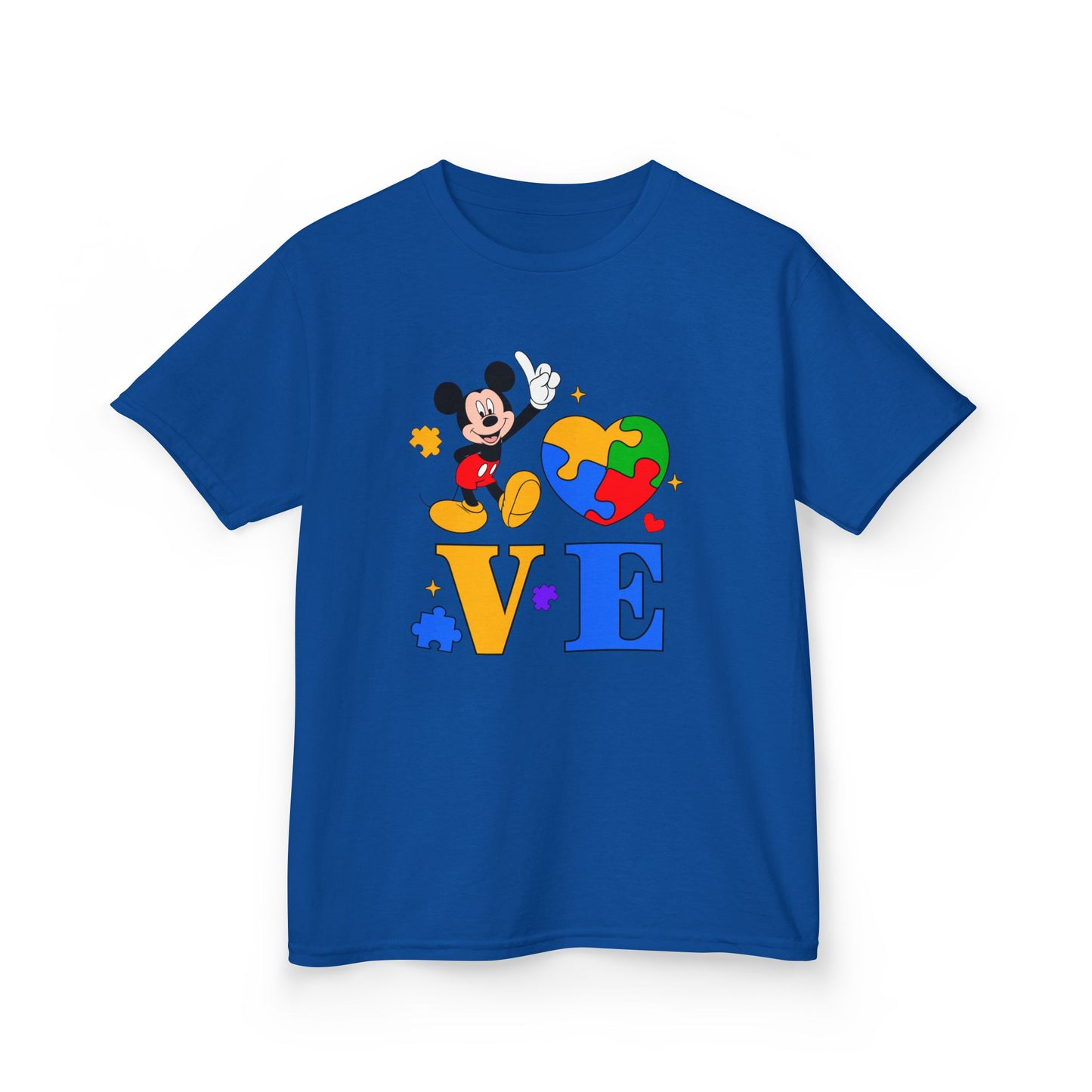 Kids Autism Awareness LOVE T‑Shirt — Puzzle Heart & Cartoon Character Design