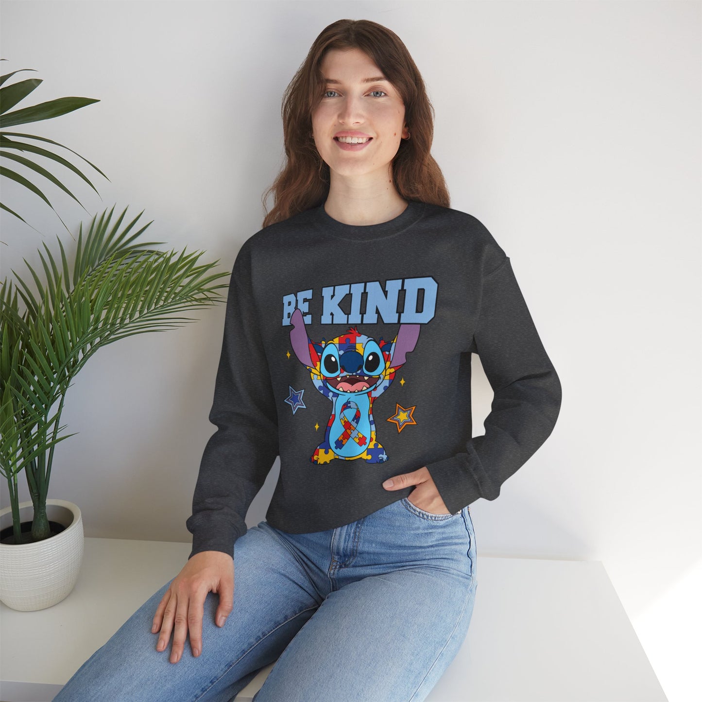 Be Kind Crewneck Sweatshirt — Cute Colorful Cartoon Character Graphic