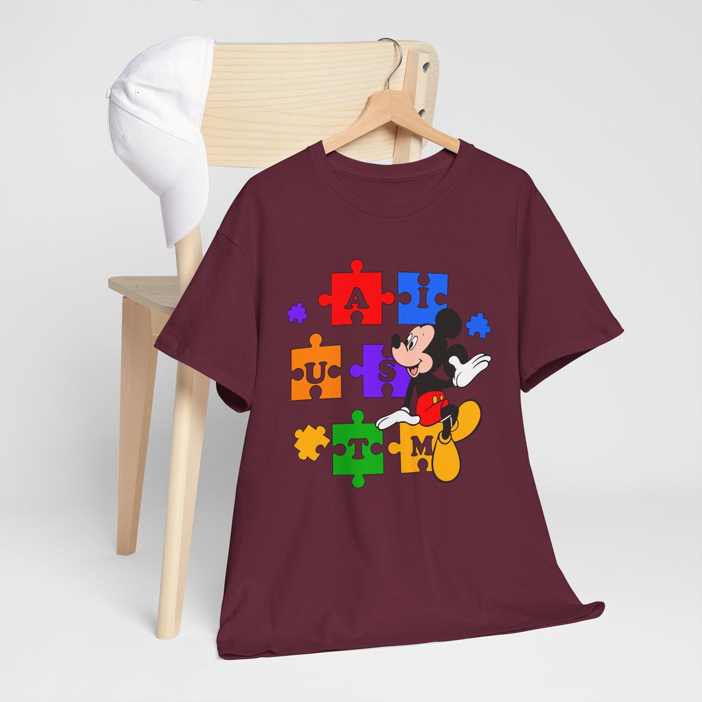 Autism Puzzle Mickey T-Shirt — Colorful Puzzle Pieces "AUTISM" Design