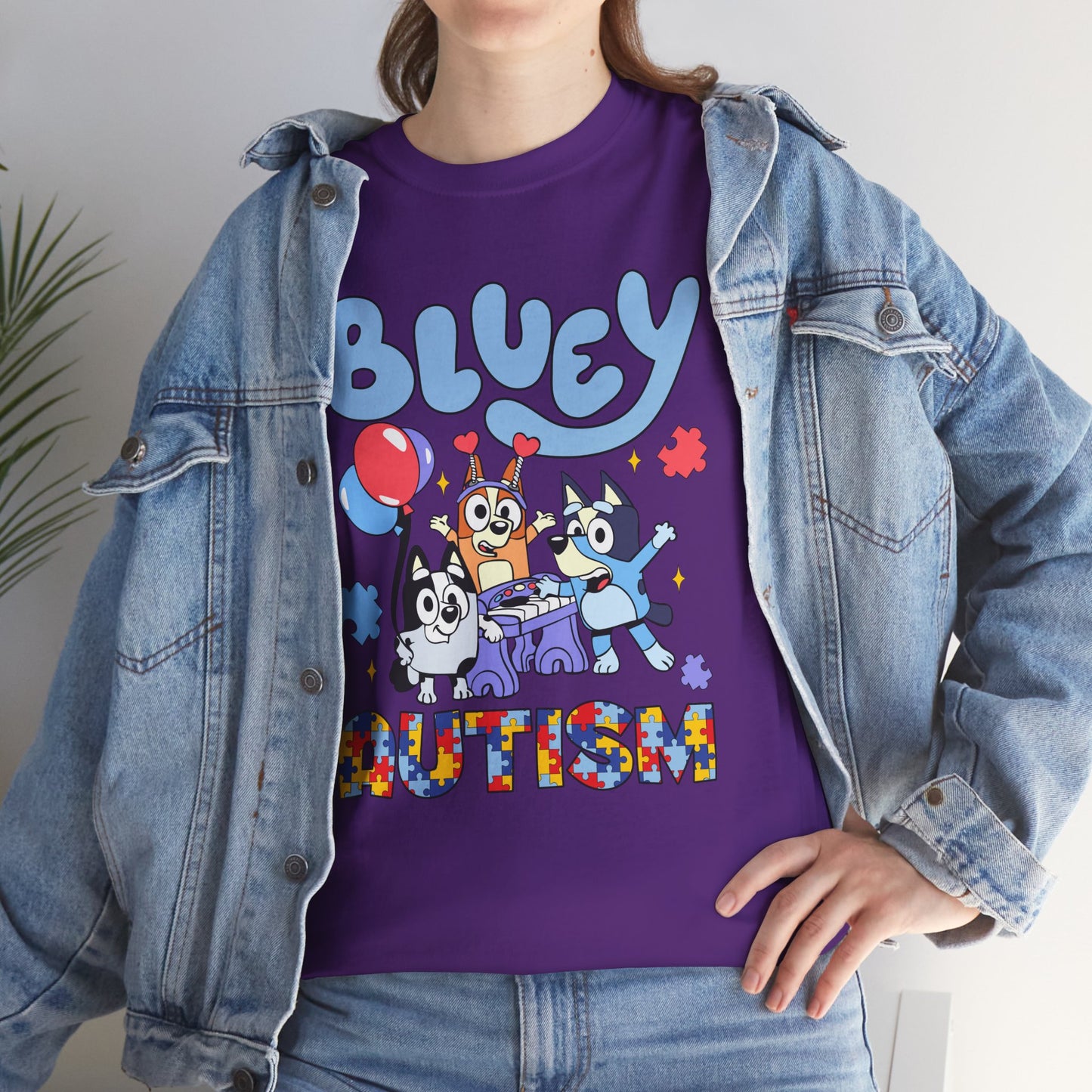 Bluey Autism Puzzle-Pattern T-Shirt