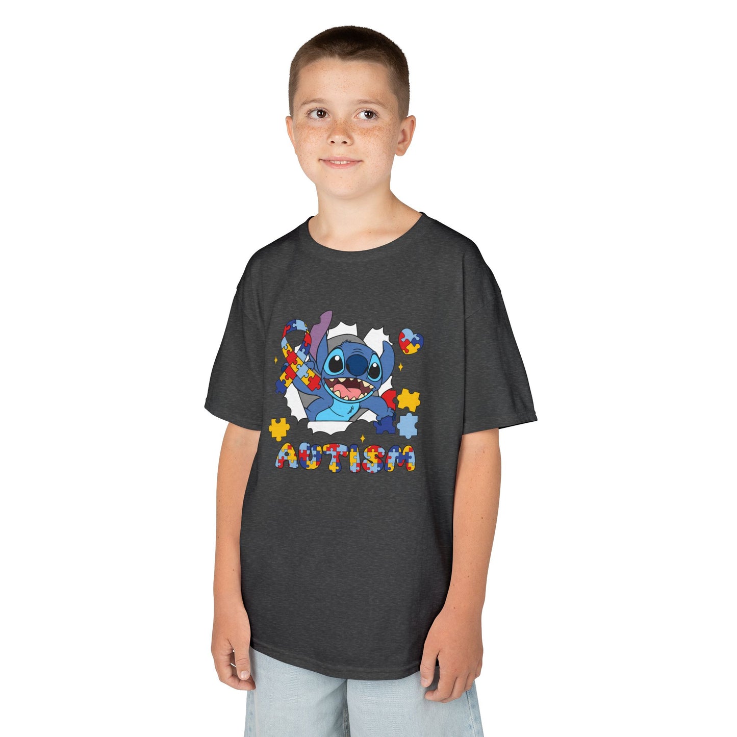 Kids Tee — Cute Stitch Autism Puzzle Heart Design