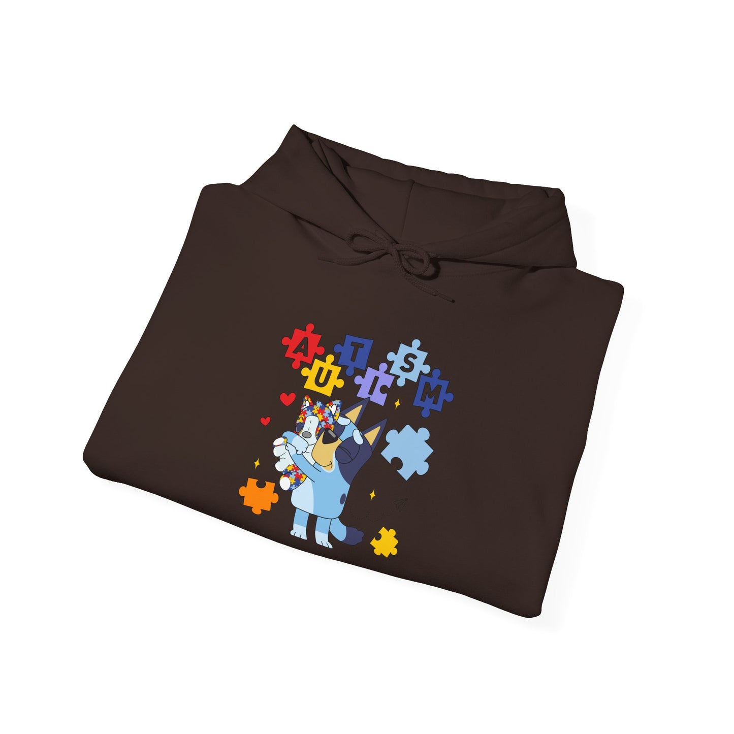 Autism Awareness Puzzle Bluey Hoodie – ’Autism’ Colorful Puzzle Piece Design