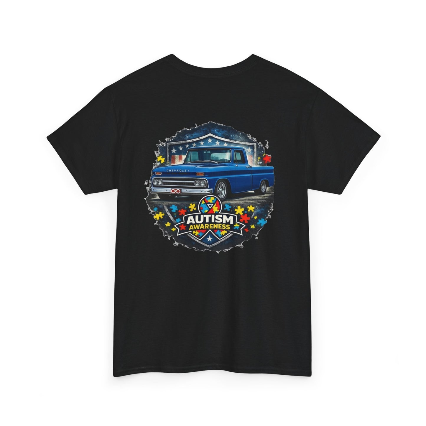 Tim’s Truck Tee- Autism Awareness Truck T-Shirt — Vintage Pickup Puzzle Ribbon Tee