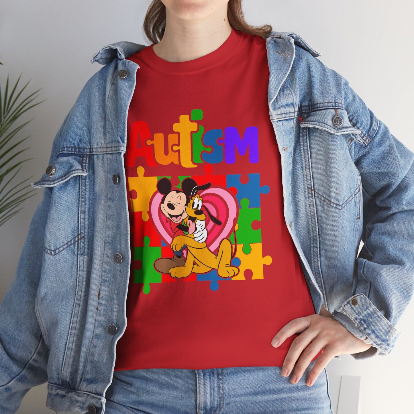 Autism Awareness Puzzle Heart T-Shirt — Colorful Mickey Support Tee