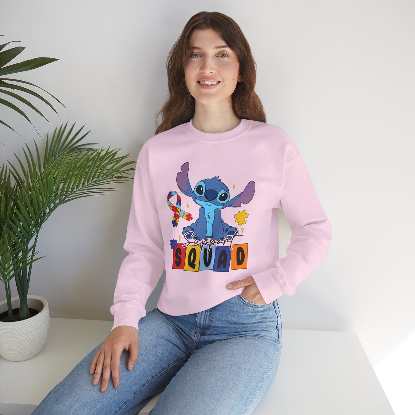 Stitch Squad Crewneck Sweatshirt — Cute Blue Alien Graphic Pullover