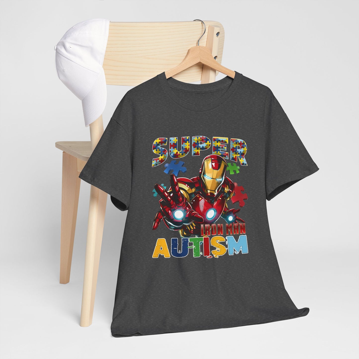 Autism Awareness Iron Man Tee — “Super Autism” Puzzle Piece Superhero Shirt