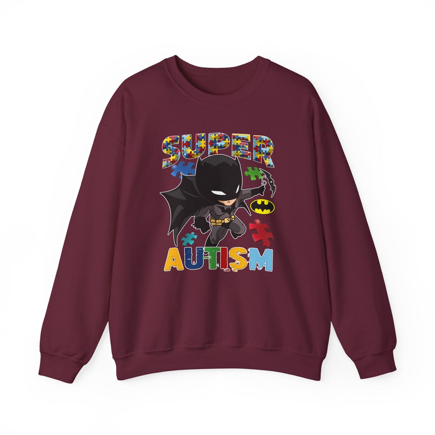 Autism Superhero Crewneck Sweatshirt — "Super Autism" Puzzle-Heart Design
