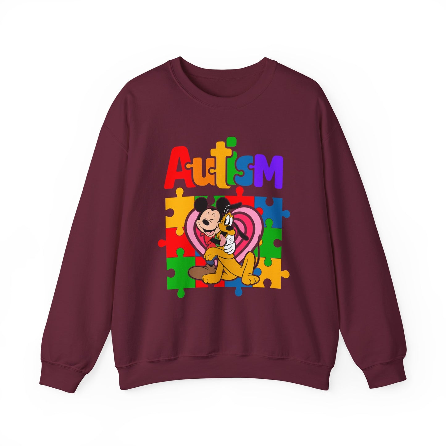 Autism Puzzle Heart Crewneck Sweatshirt — Support Awareness Graphic Sweatshirt