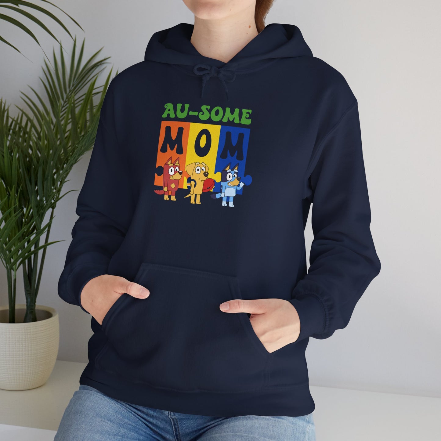 Au-some Mom Hoodie — Colorful Puzzle Piece Autism Awareness Sweatshirt