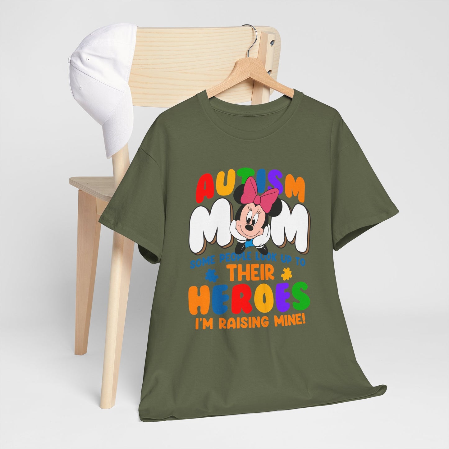 Autism Mom T-Shirt — "Some People Look Up To Their Heroes, I'm Raising Mine" — Colorful Awareness Tee