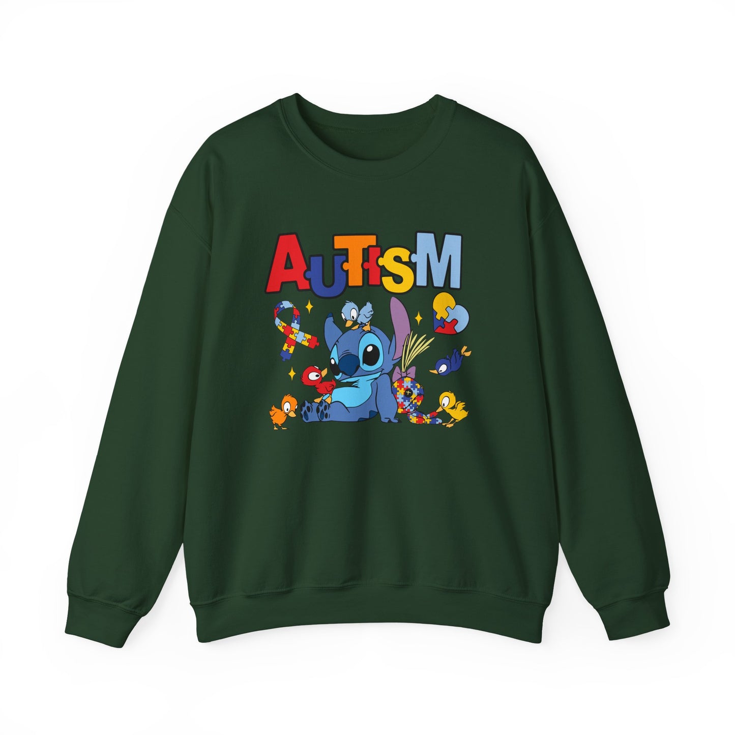 Autism Awareness Crewneck Sweatshirt — Colorful Puzzle Ribbon Stitch-Inspired Design