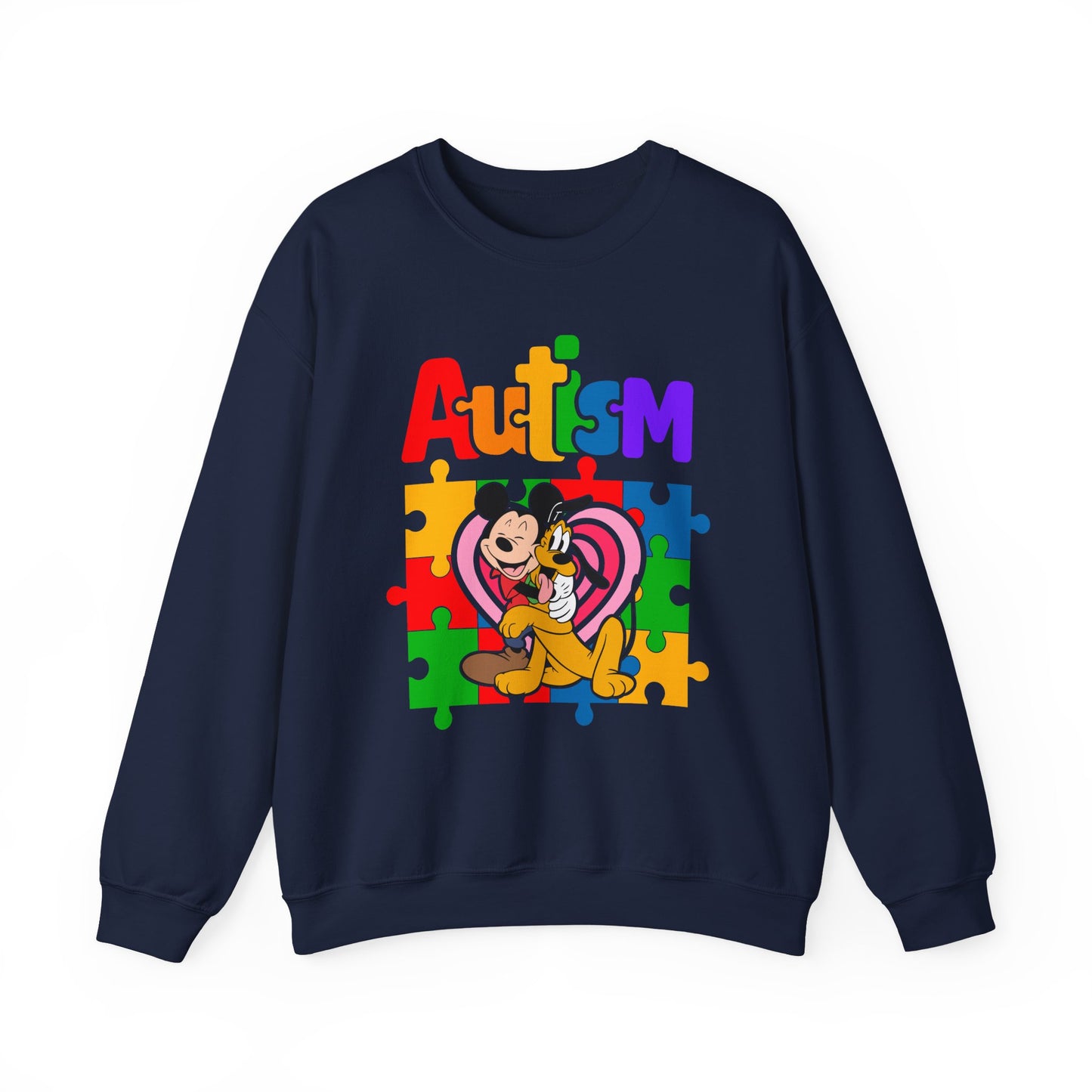 Autism Puzzle Heart Crewneck Sweatshirt — Support Awareness Graphic Sweatshirt
