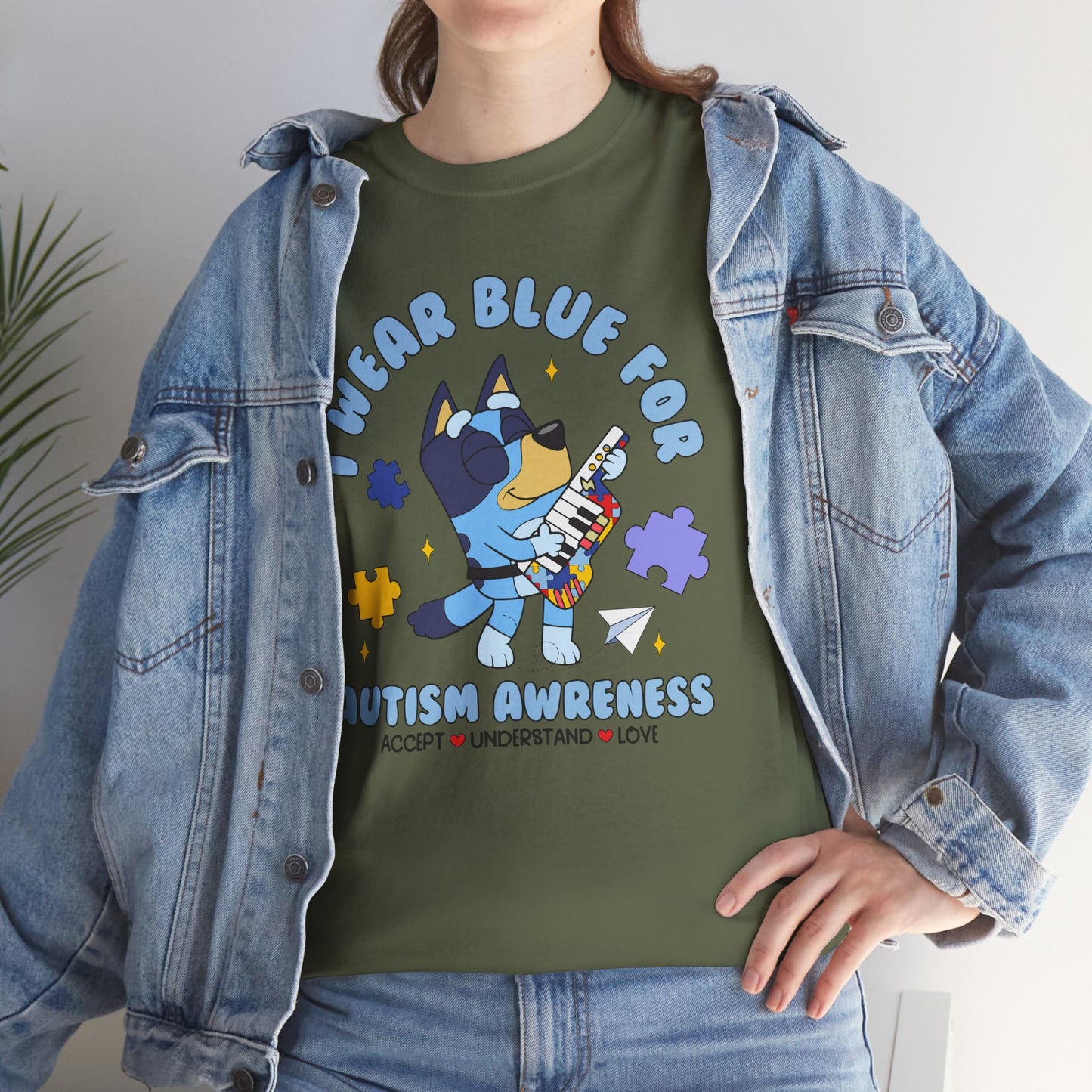 Autism Awareness T-Shirt — "I Wear Blue For" Cute Cat Puzzle Design