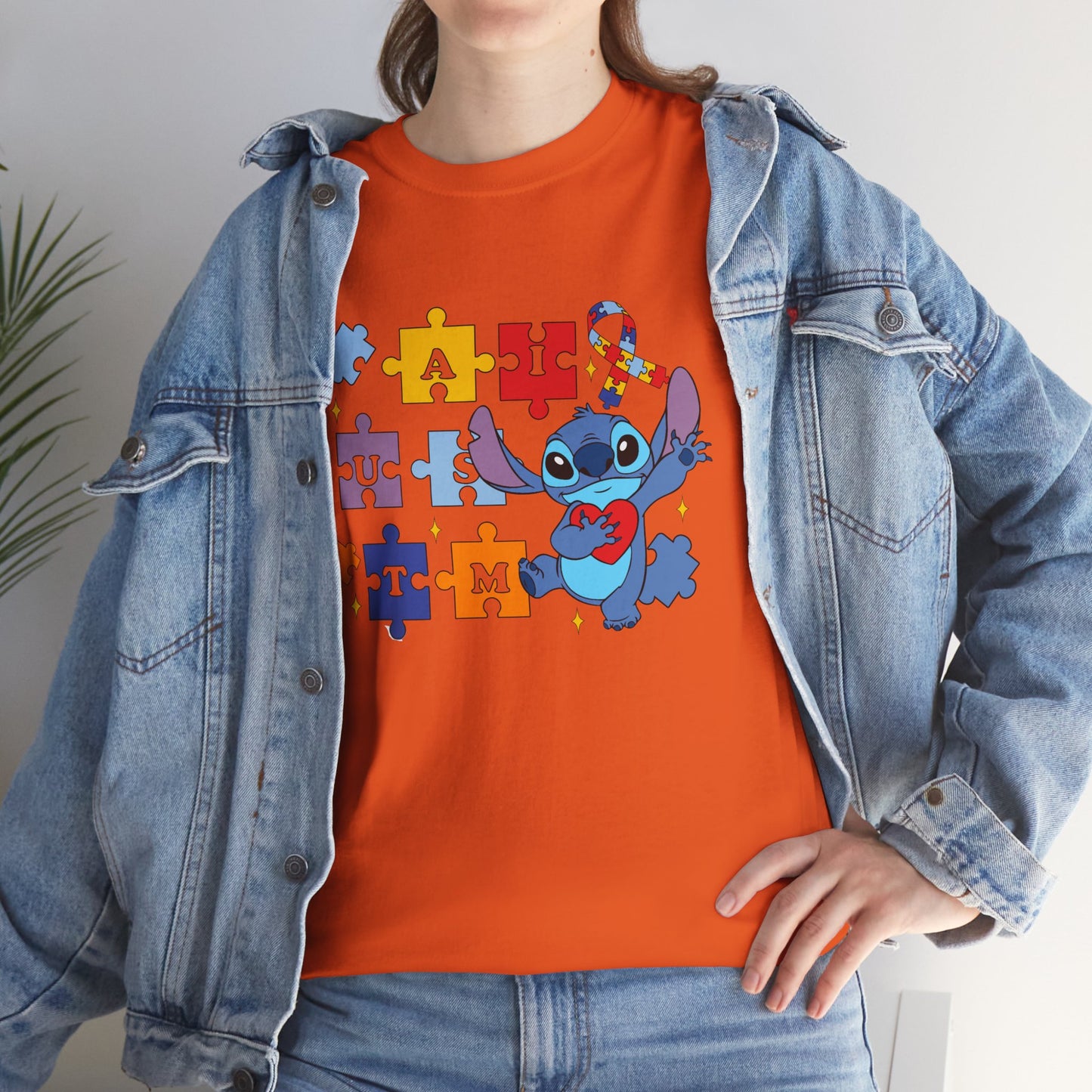 Autism Awareness Puzzle Heart Tee - Cute Blue Alien Character