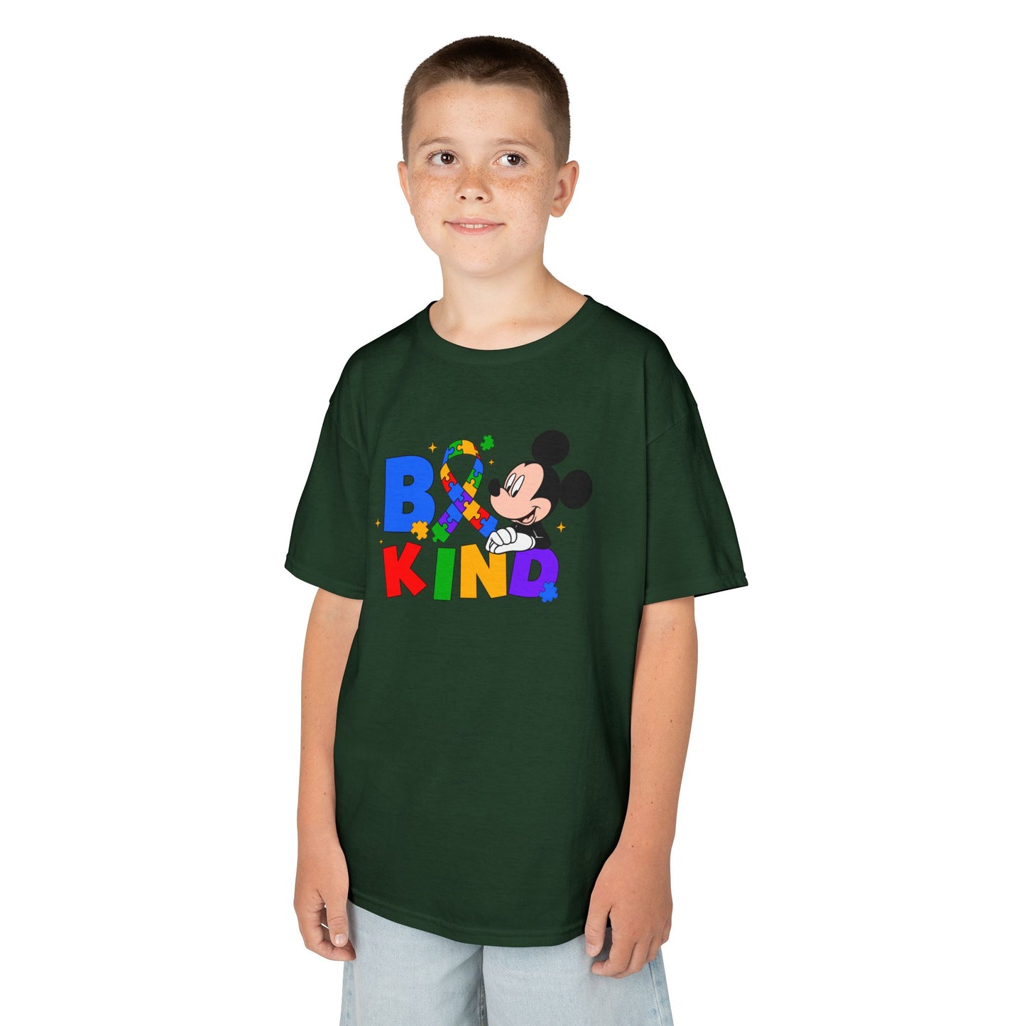 Kids Tee — "Be Kind" Rainbow Cartoon Character Graphic