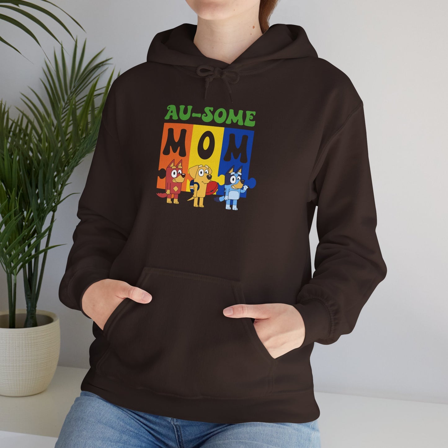 Au-some Mom Hoodie — Colorful Puzzle Piece Autism Awareness Sweatshirt