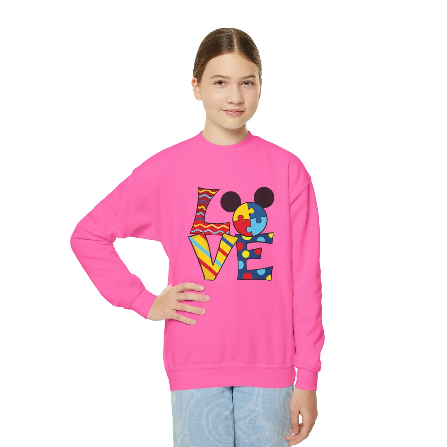 Colorful Love Puzzle Youth Crewneck Sweatshirt