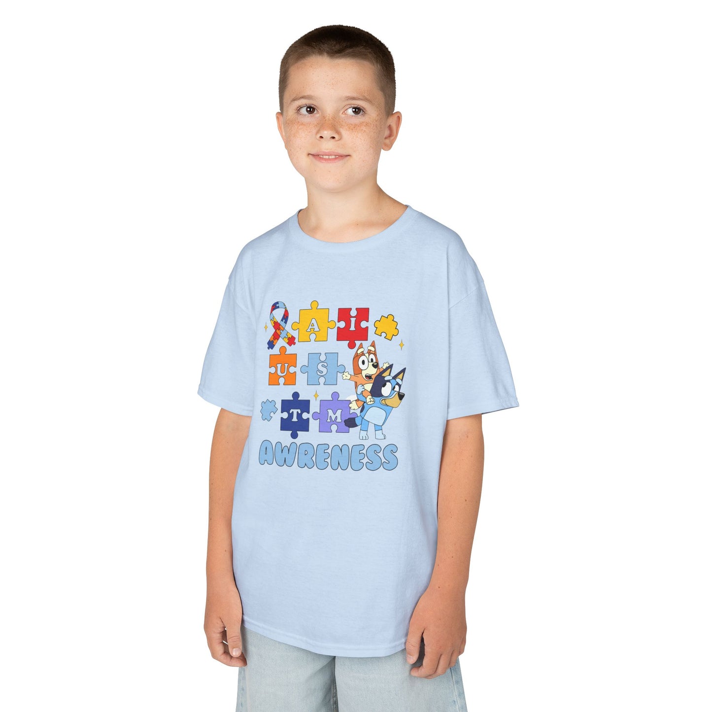 Kids Autism Awareness Puzzle Tee — Colorful Ribbon & Puzzle Pieces Design
