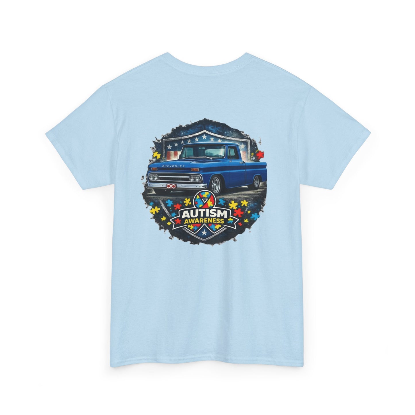 Tim’s Truck Tee- Autism Awareness Truck T-Shirt — Vintage Pickup Puzzle Ribbon Tee