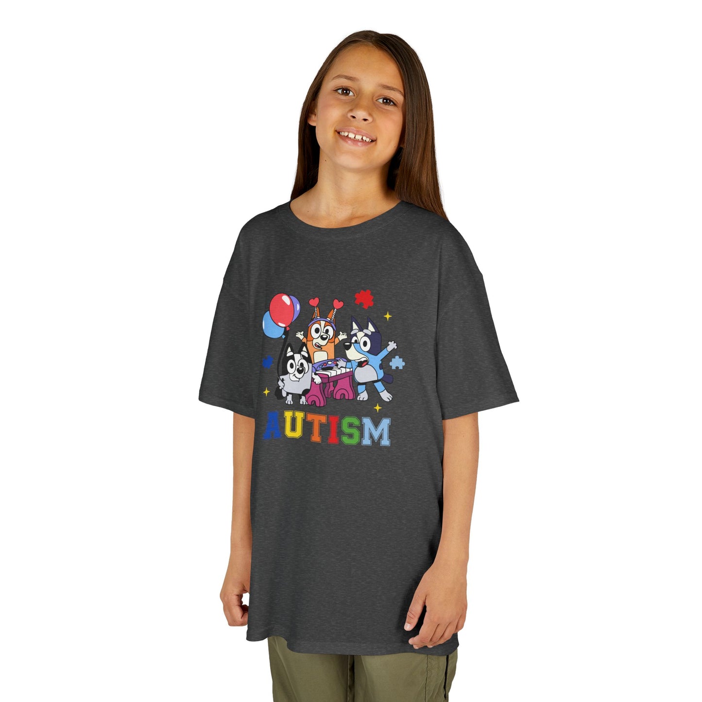 Kids Tee — Colorful 'AUTISM' Paw & Balloon Celebration Design
