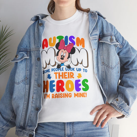 Autism Mom T-Shirt — "Some People Look Up To Their Heroes, I'm Raising Mine" — Colorful Awareness Tee