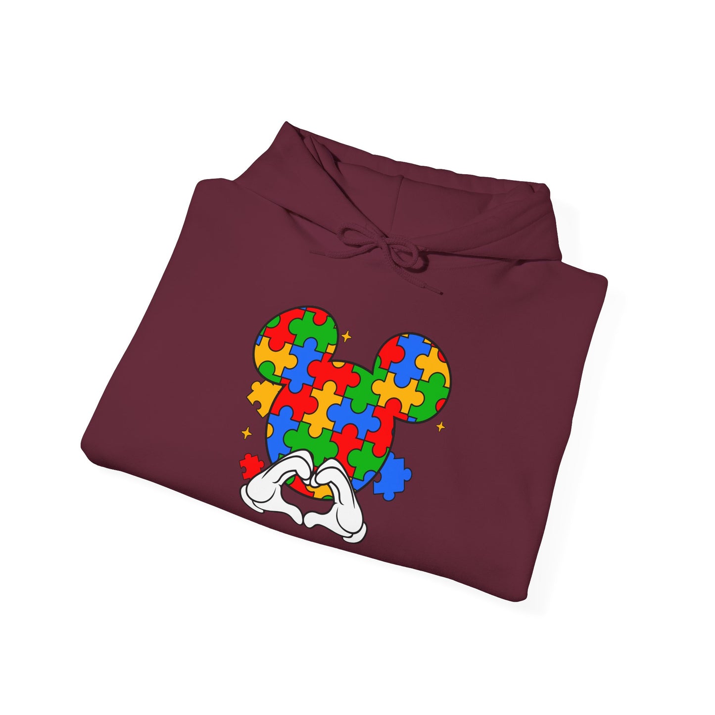 Autism Puzzle Mouse Hoodie — Colorful Puzzle Piece Mickey Silhouette Sweatshirt