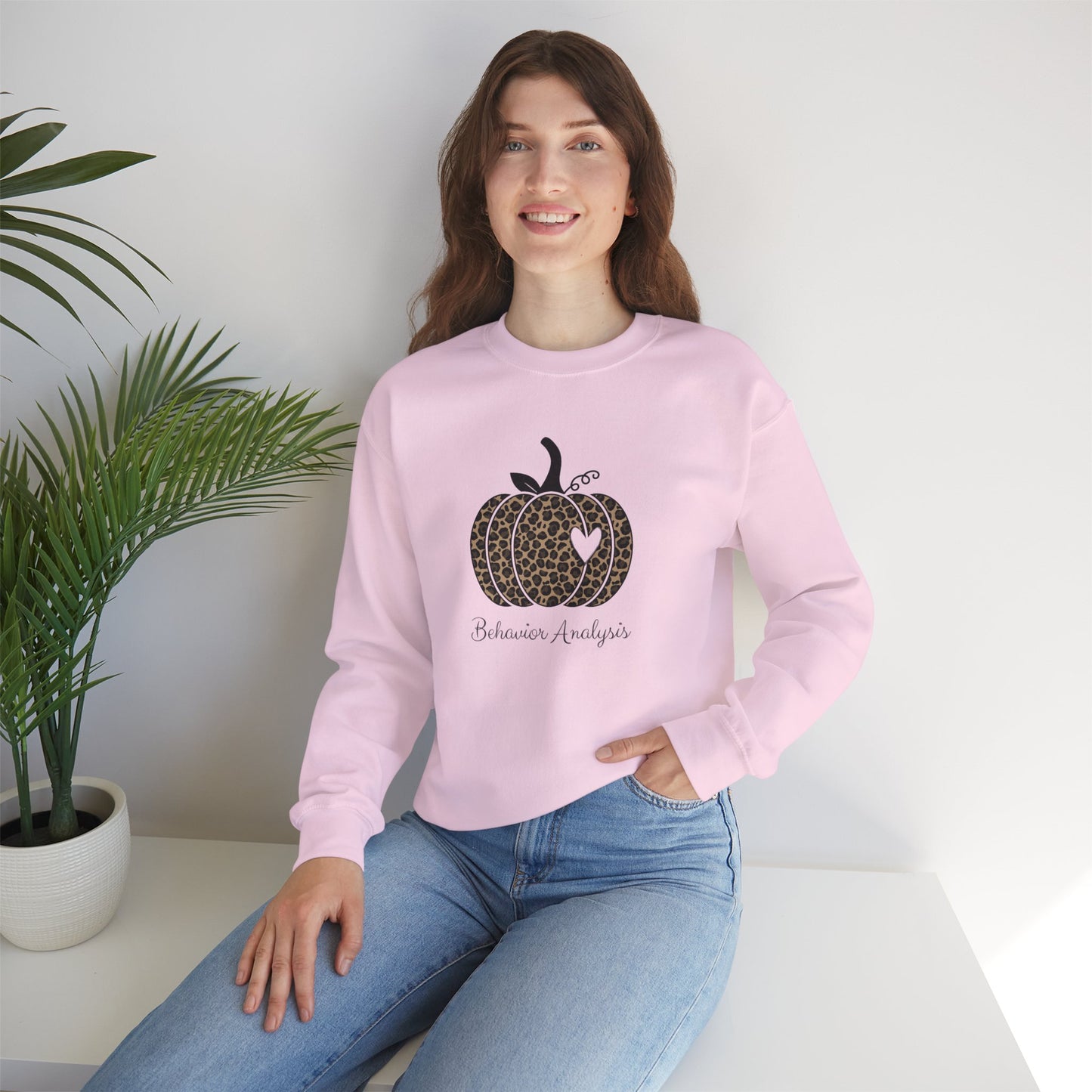 Leopard Pumpkin Crewneck Sweatshirt — ‘Behavior Analyst’ Rustic Graphic Pullover