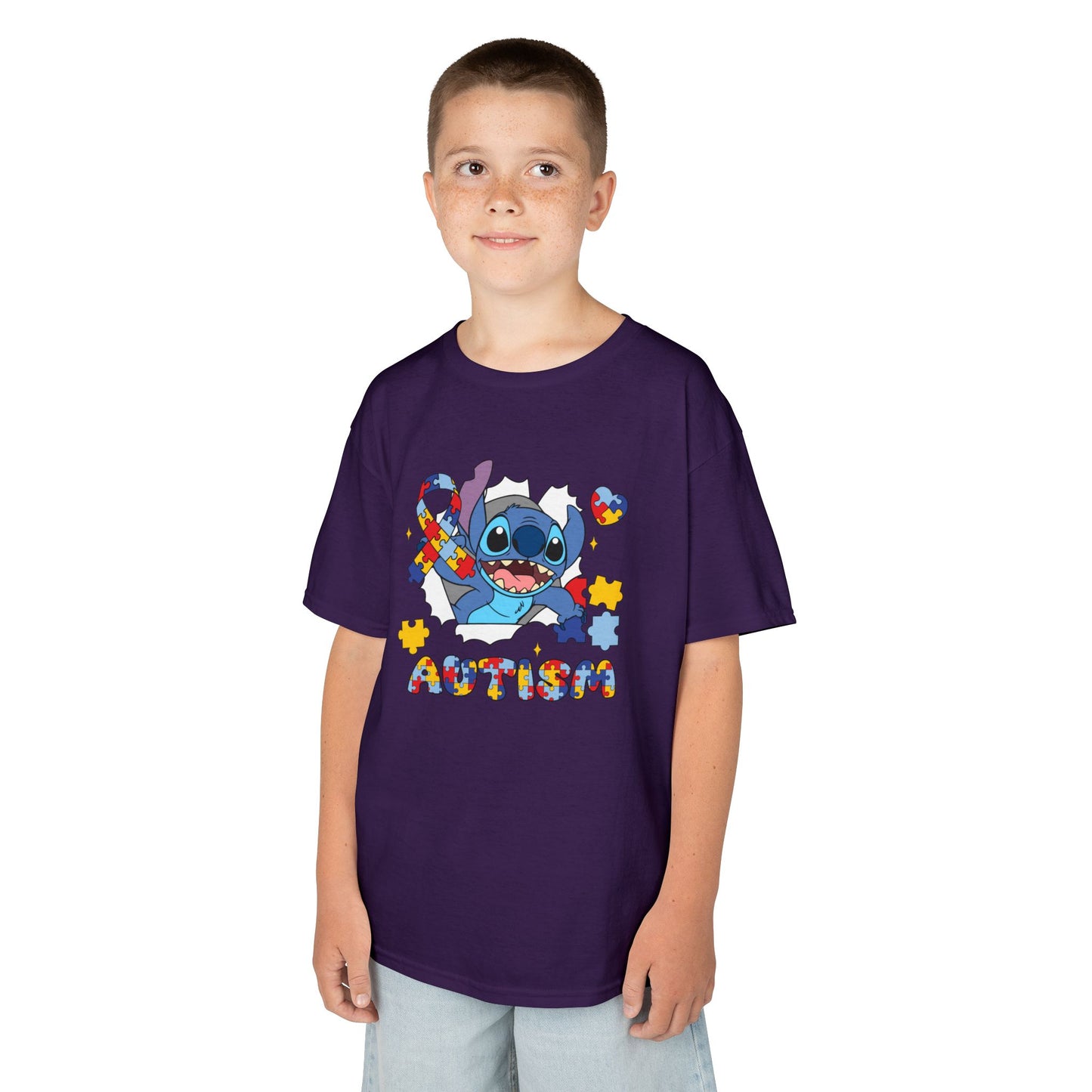 Kids Tee — Cute Stitch Autism Puzzle Heart Design