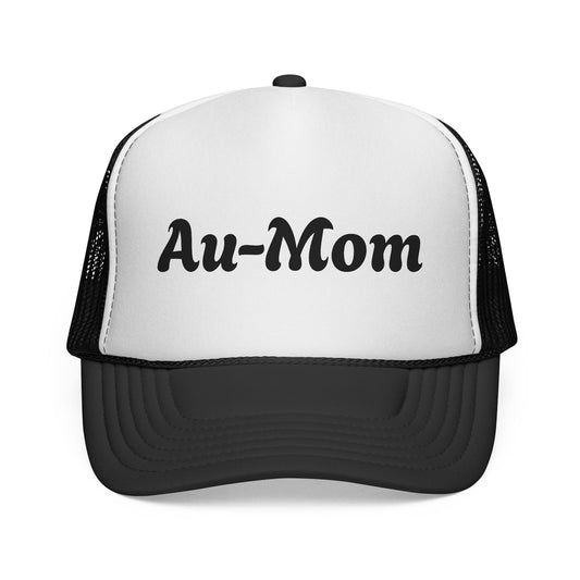 Au-Mom Trucker Cap — Cute Script Mom Hat for Au Pair & Nanny Gifts