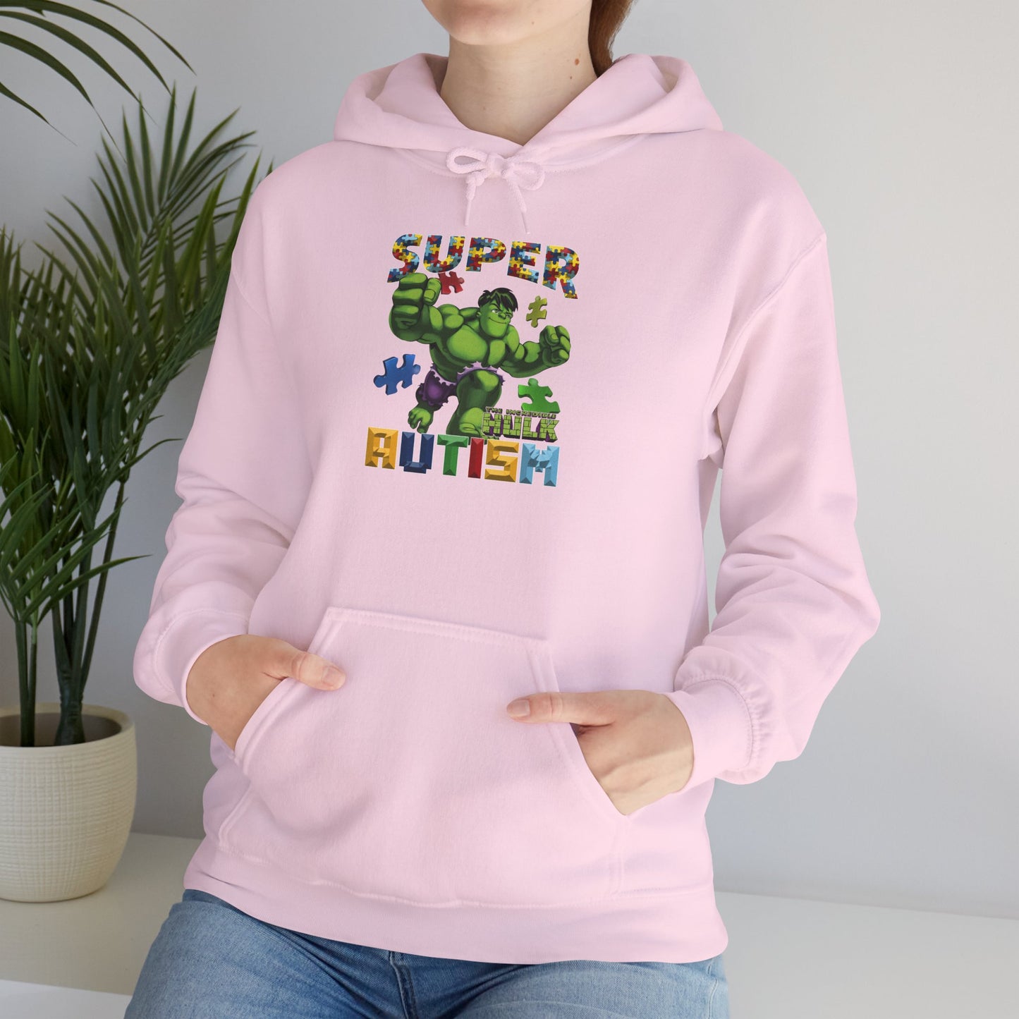Autism Superhero Hoodie — "Super 4 Autism" Puzzle-Pattern Support Pullover