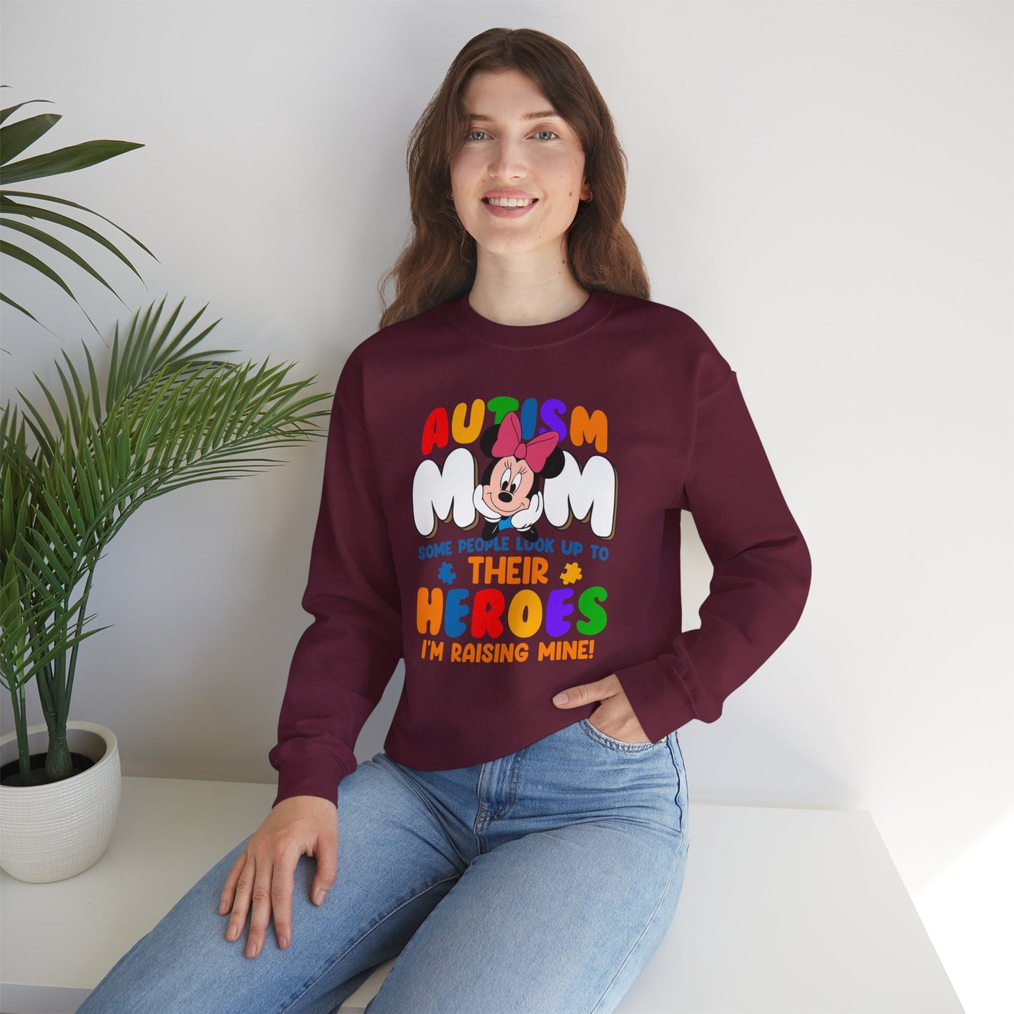 Autism Mom Crewneck Sweatshirt — "Some People Look Up to Their Heroes I'm Raising Mine"