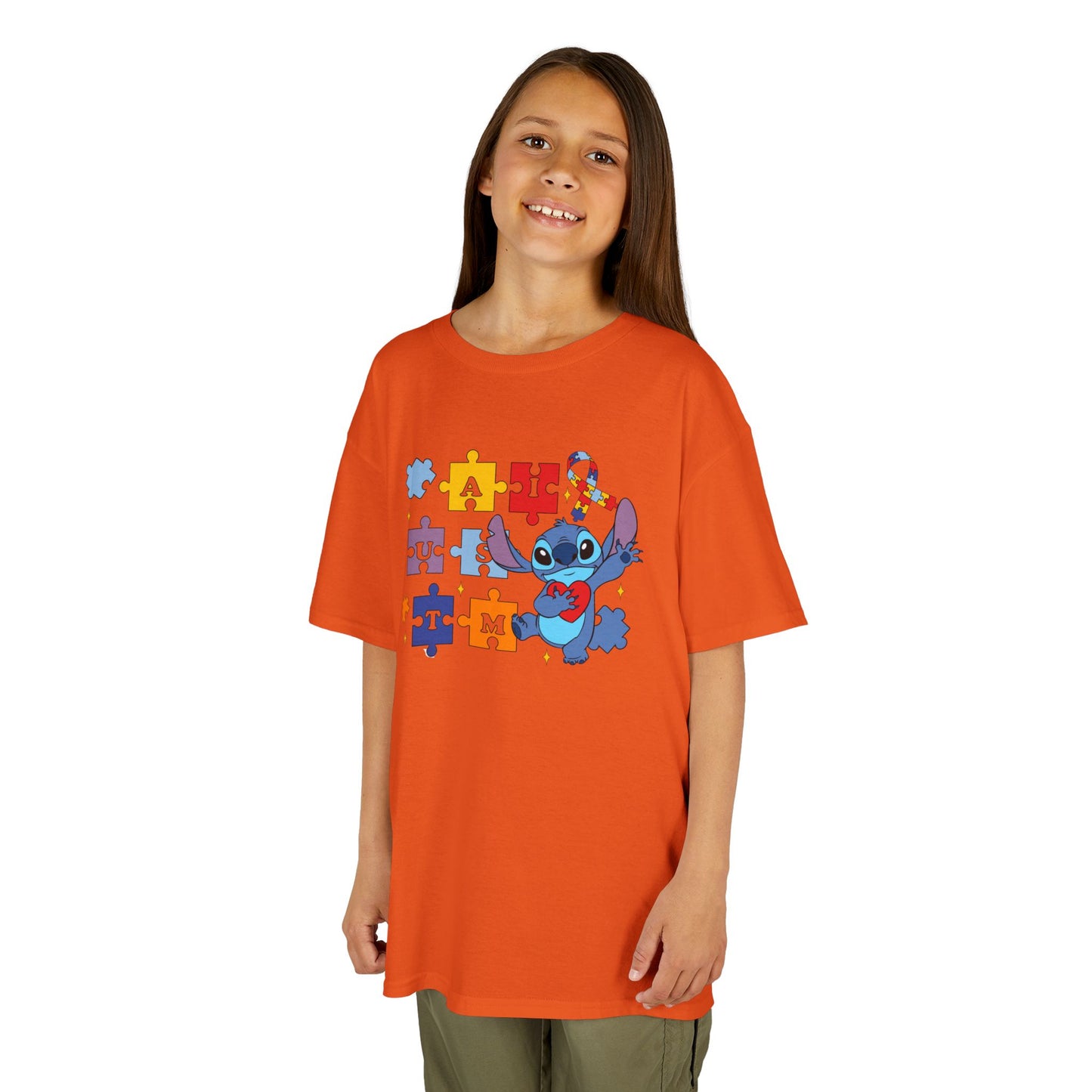 Autism Puzzle Ribbon Kids Tee — Cute Stitch Awareness T-Shirt