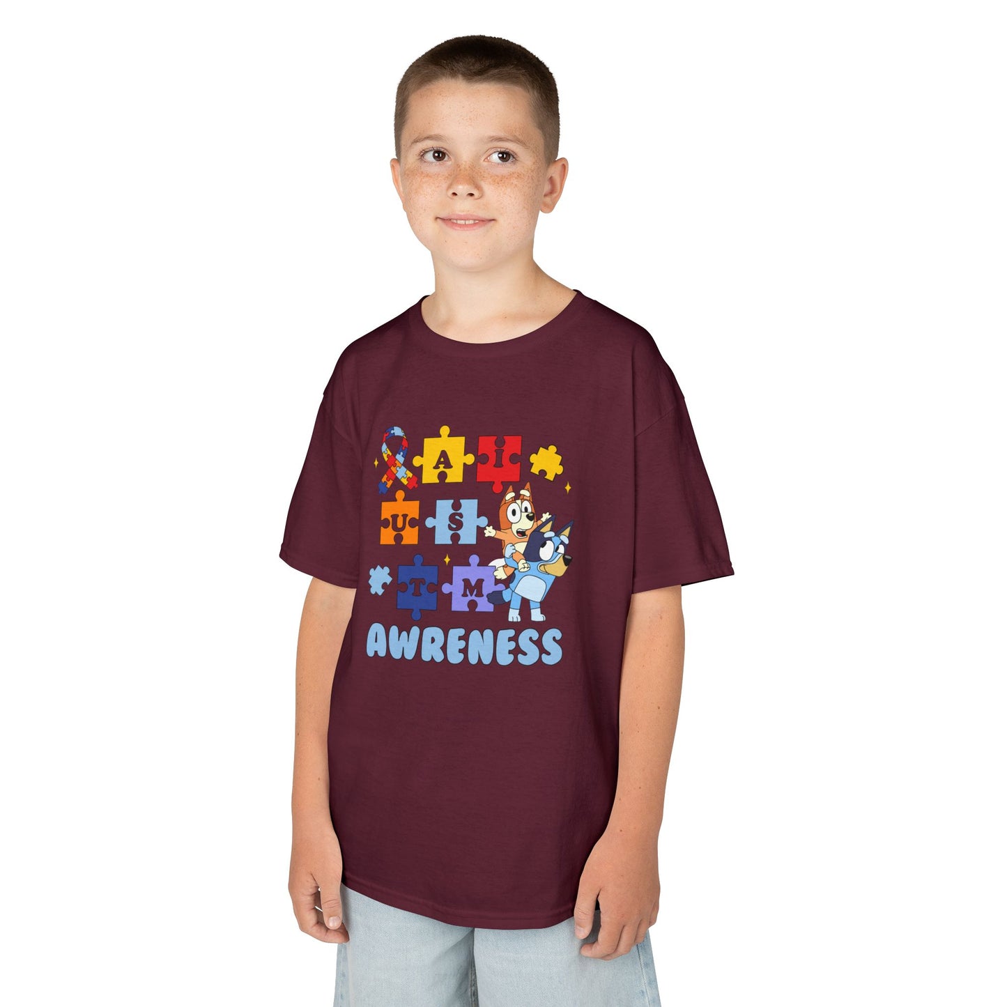 Kids Autism Awareness Puzzle Tee — Colorful Ribbon & Puzzle Pieces Design