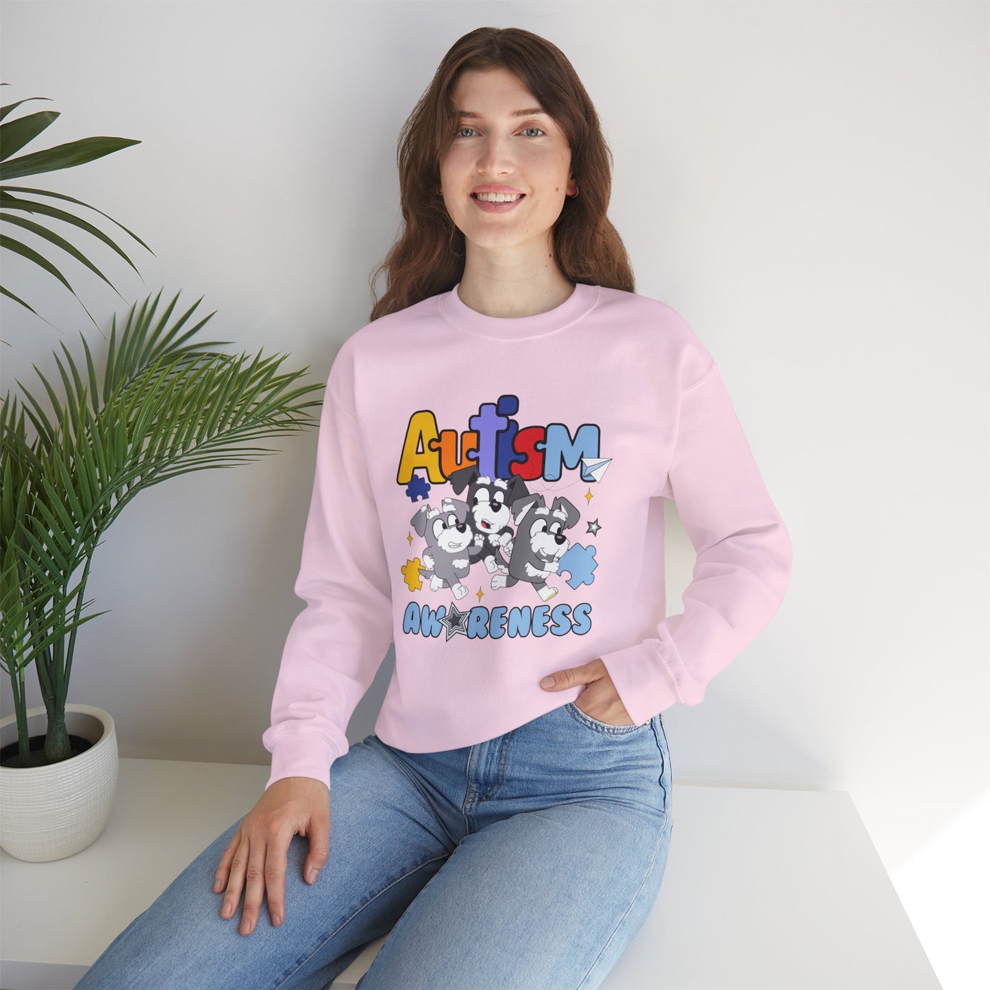 Autism Awareness Crewneck Sweatshirt – Colorful Puzzle Piece Design
