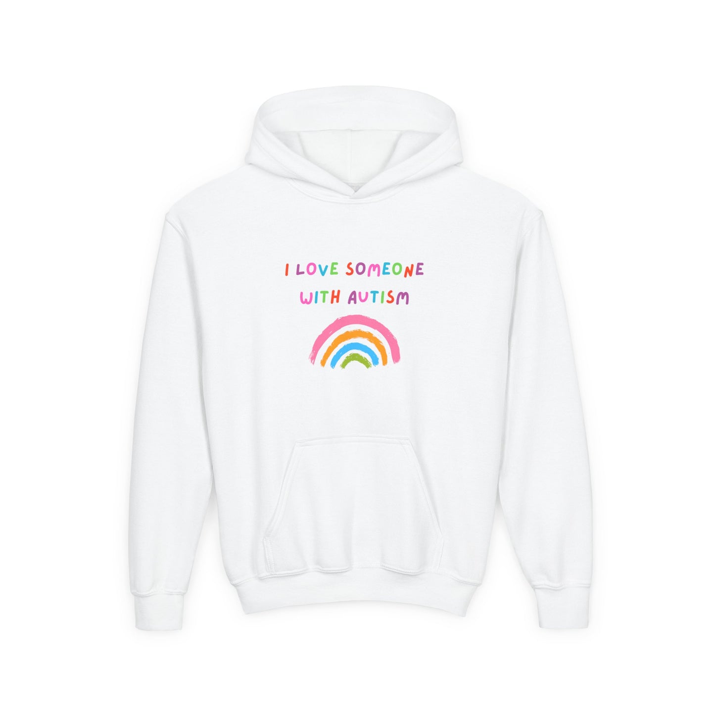 Youth Hoodie — "I Love Someone With Autism" Rainbow Support Sweatshirt
