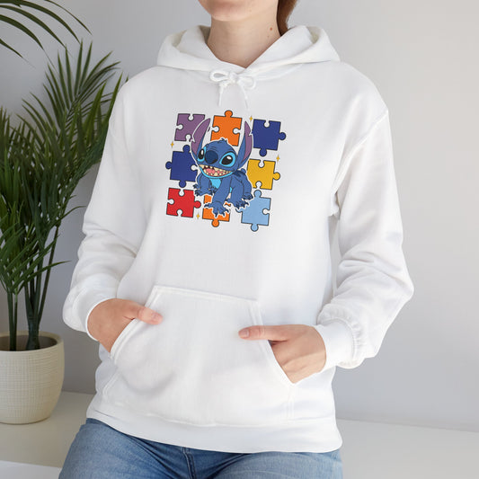 Autism Puzzle Heart Hoodie — Cute Blue Character Puzzle Piece Awareness Sweatshirt