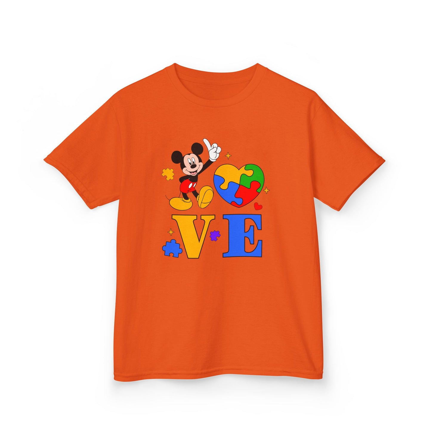 Kids Autism Awareness LOVE T‑Shirt — Puzzle Heart & Cartoon Character Design