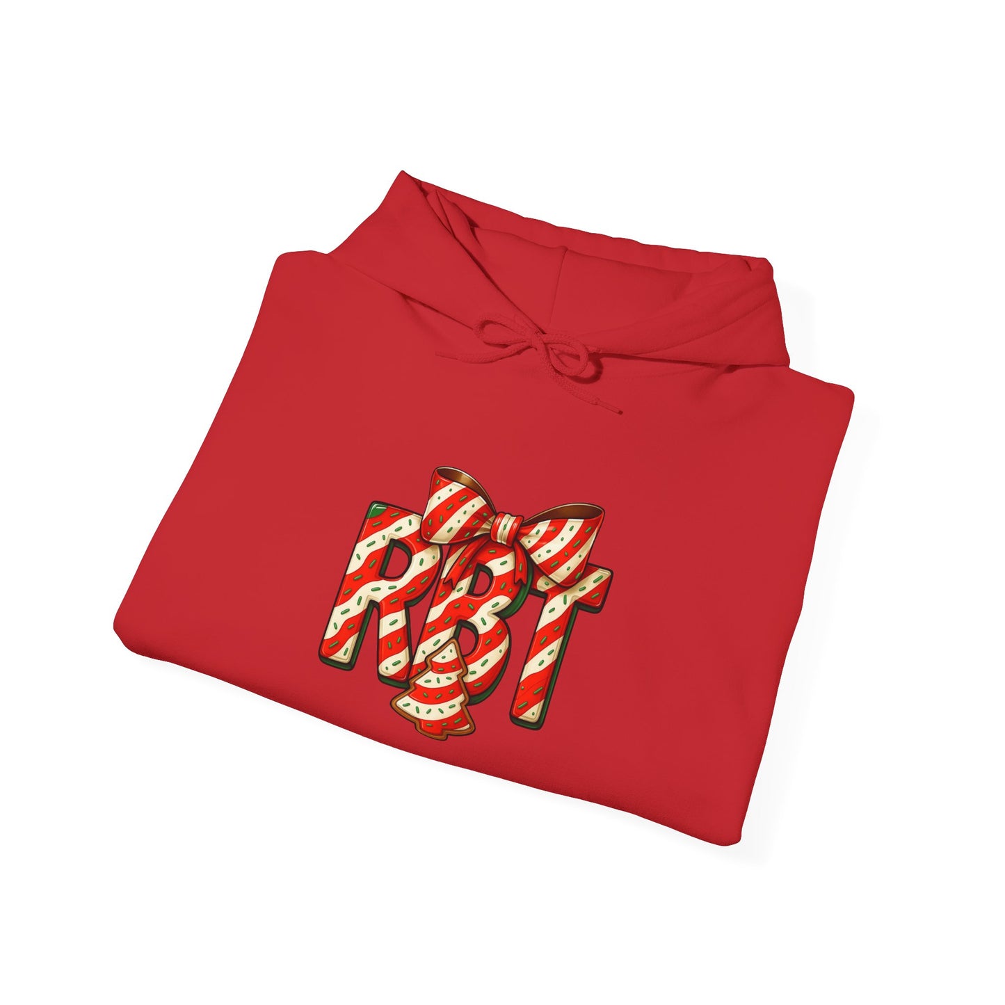 Lil Debbie 'RBT' Tree Cake Holiday Graphic Hoodie — Festive Red Striped Bow Holiday Sweatshirt