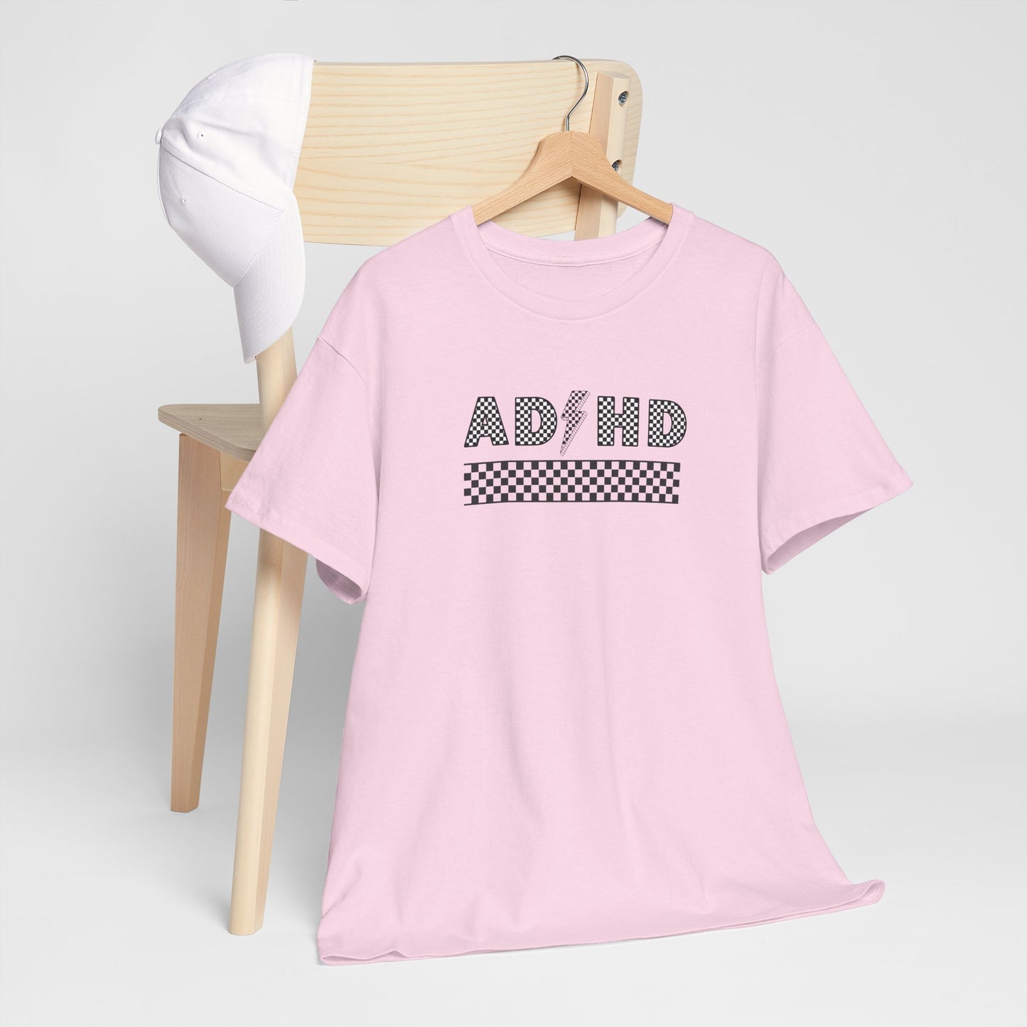 ADHD Lightening Bolt Checkered Unisex Heavy Cotton Tee - Comfortable & Stylish Graphic Tee for Everyday Wear