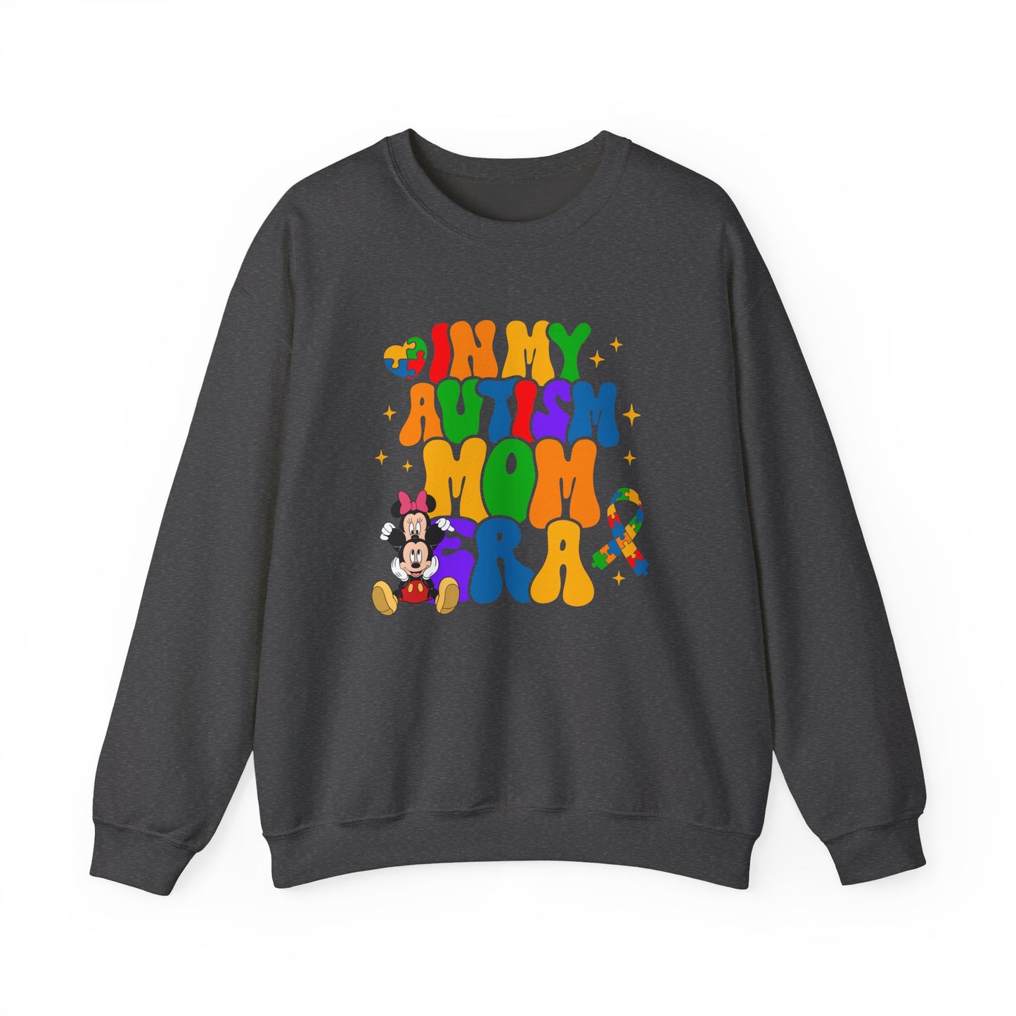 Autism Mom Crewneck Sweatshirt – Colorful Puzzle Ribbon Awareness Pullover