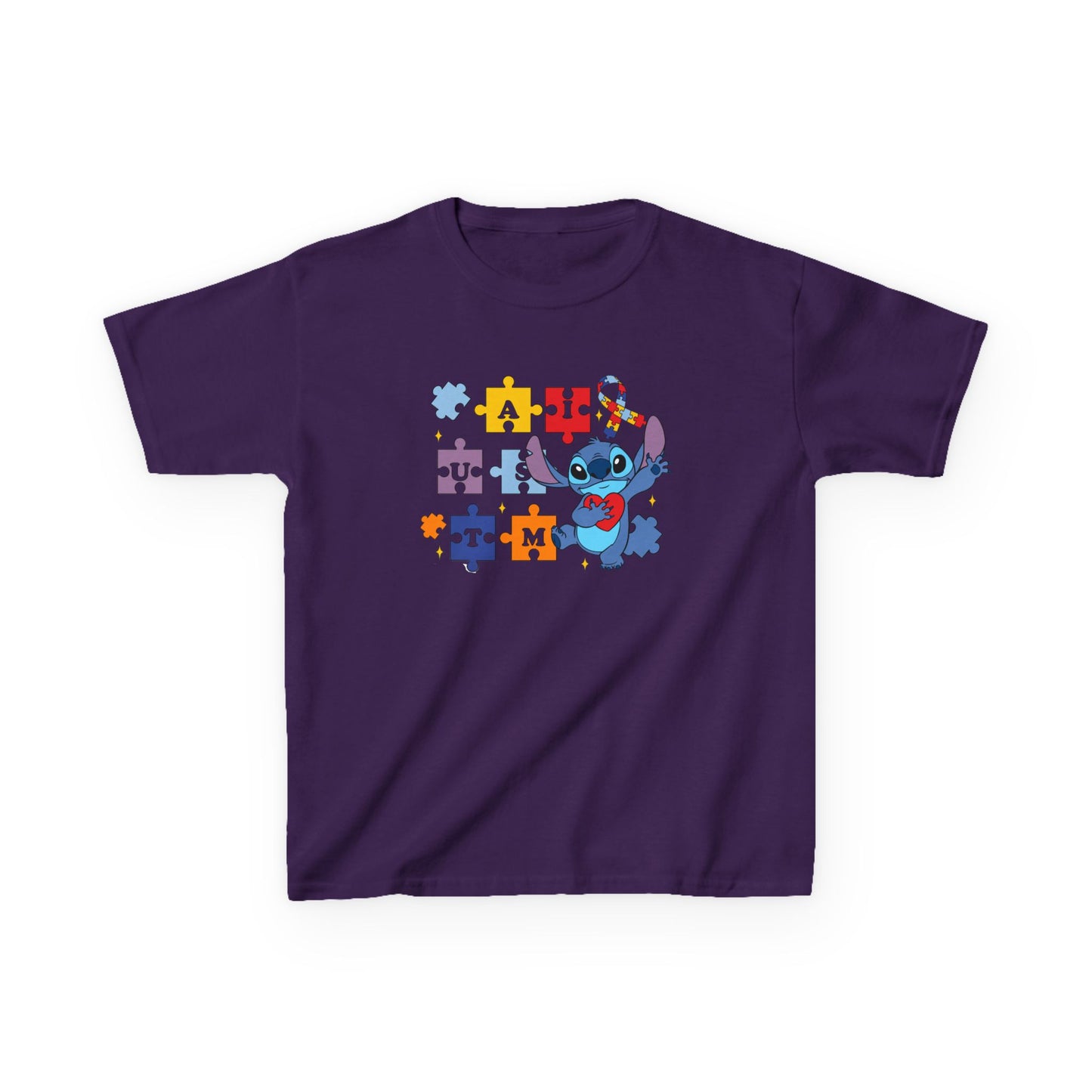 Autism Puzzle Ribbon Kids Tee — Cute Stitch Awareness T-Shirt
