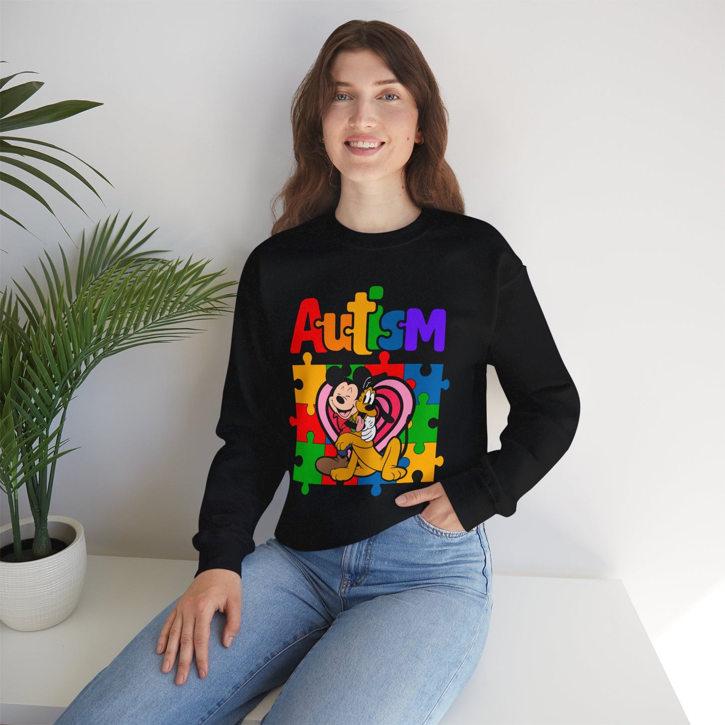 Autism Puzzle Heart Crewneck Sweatshirt — Support Awareness Graphic Sweatshirt
