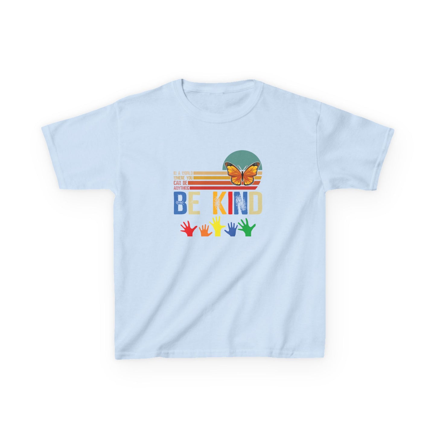 Be Kind Kids Heavy Cotton Tee - Colorful Butterfly Design