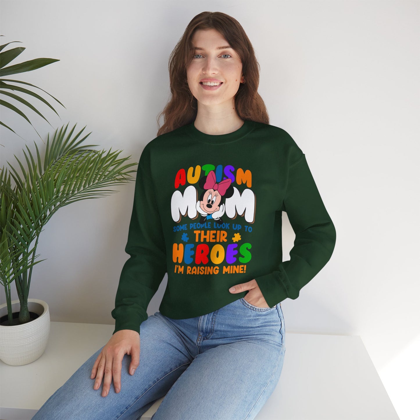 Autism Mom Crewneck Sweatshirt — "Some People Look Up to Their Heroes I'm Raising Mine"