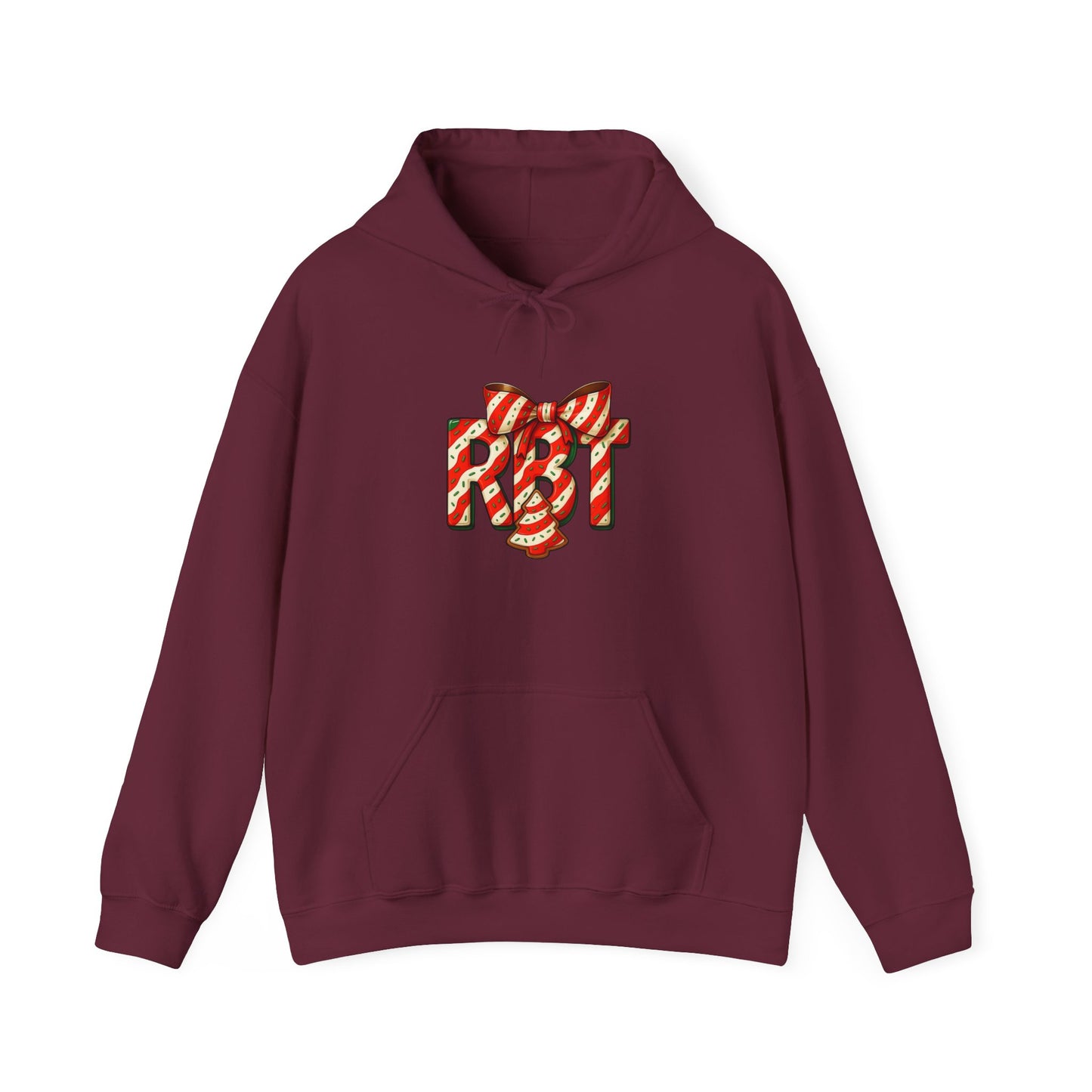 Lil Debbie 'RBT' Tree Cake Holiday Graphic Hoodie — Festive Red Striped Bow Holiday Sweatshirt