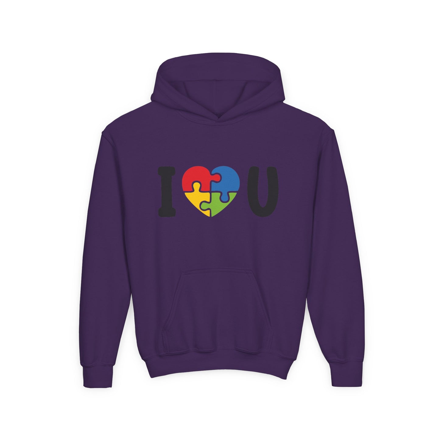 Colorful I  U Puzzle Heart Youth Hoodie