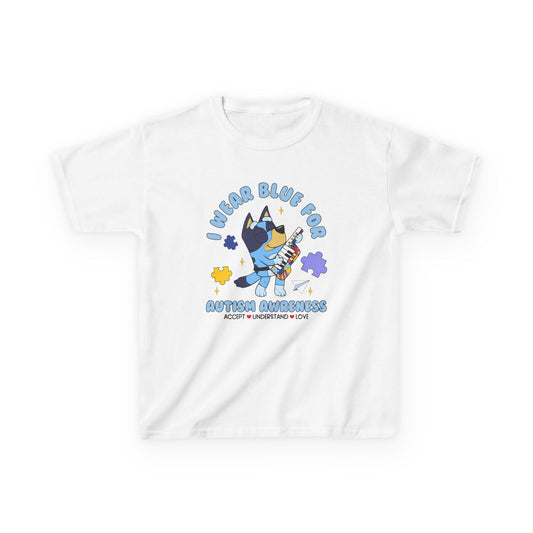 Kids Tee — 'I Wear Blue for Autism Awareness' Cute Puzzle-Heart Design