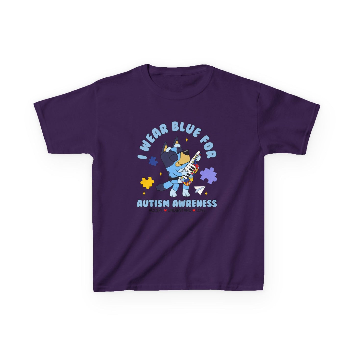 Kids Tee — 'I Wear Blue for Autism Awareness' Cute Puzzle-Heart Design